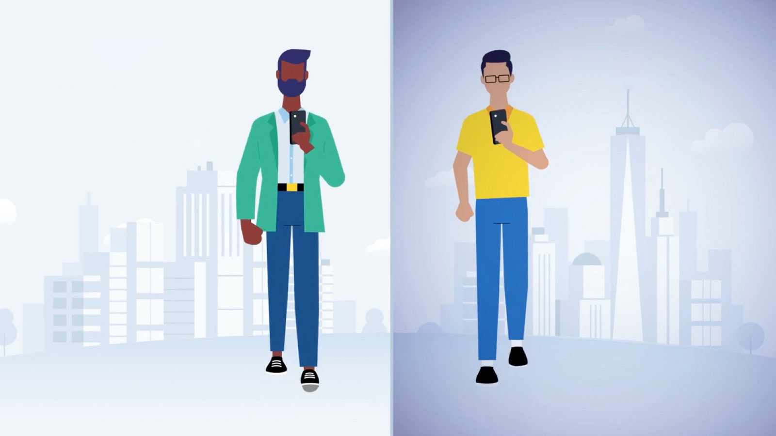 Illustration of two men looking at their phone